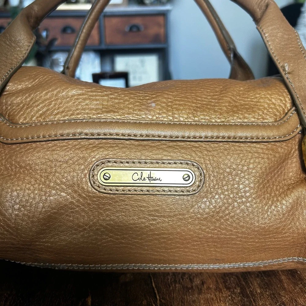 Cole Haan Village Metallic Bronze Gold Pebbled Leather Satchel Shoulder Bag